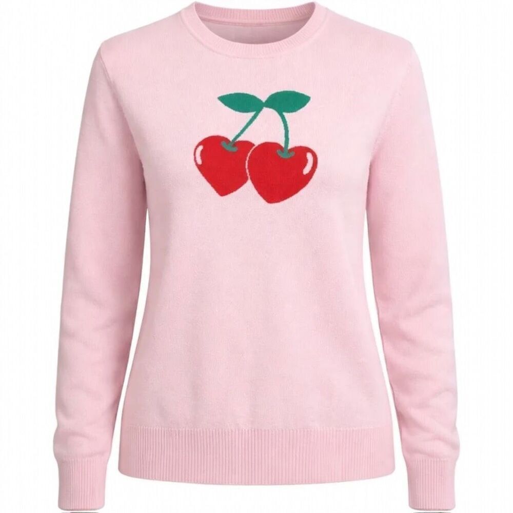 Pink Rose Cherry Sweater Pink M Valentine’s Day